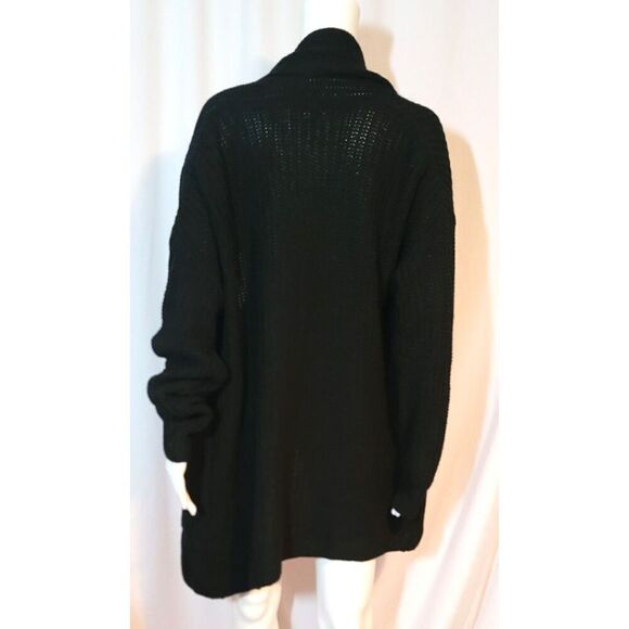 NWT - One Grey Day Black Knit Superfine Merino Open Cardigan W Pockets - Sz L - Picture 4 of 10